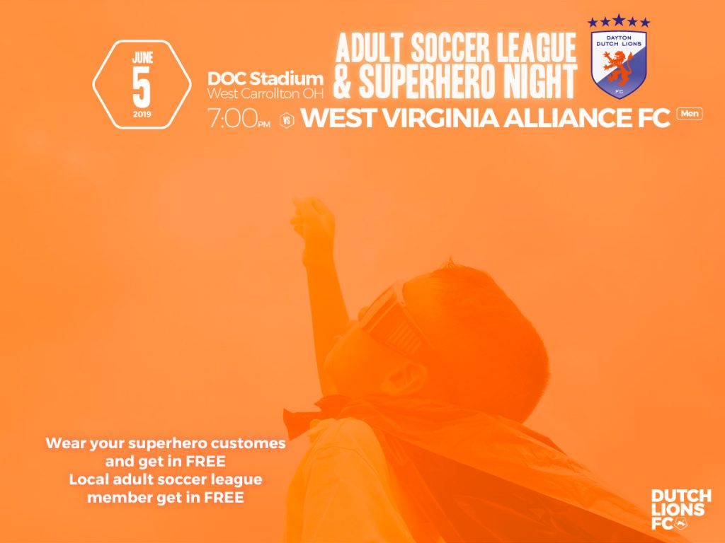 Adult Soccer League and Superhero Night – Dayton Dutch Lions FC